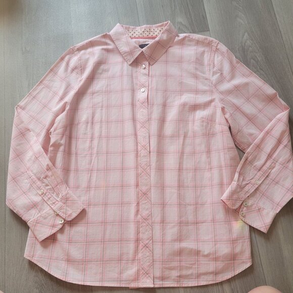 Talbots Pink Plaid Button-Down Shirt Size XLP Cotton/Polyester Womens - Picture 3 of 4